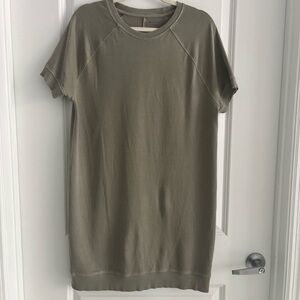 ATHLETA WASHED SAGE SUNDOWN COTTON OLIVE SWEATSHIRT DRESS